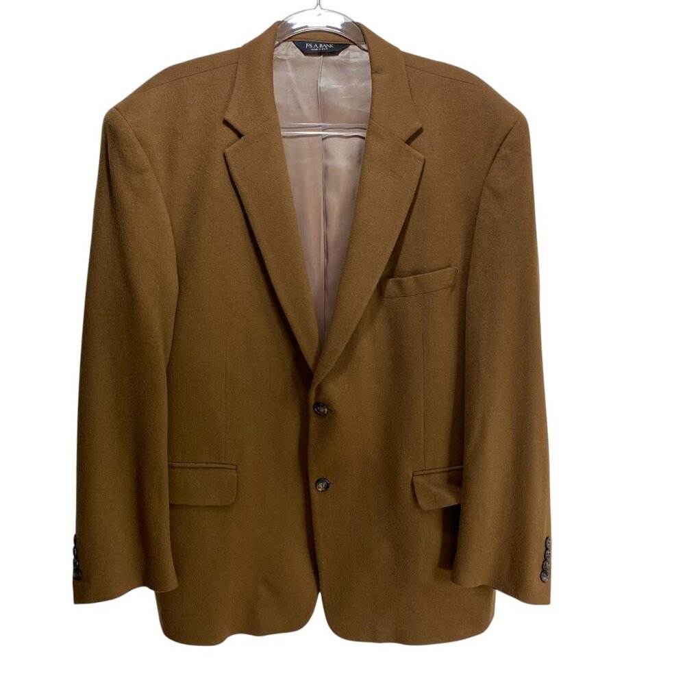 JoS A Bank Wool Cashmere Suit Sport Coat Mens Tan‎ Brown 46R Academia 2 Button